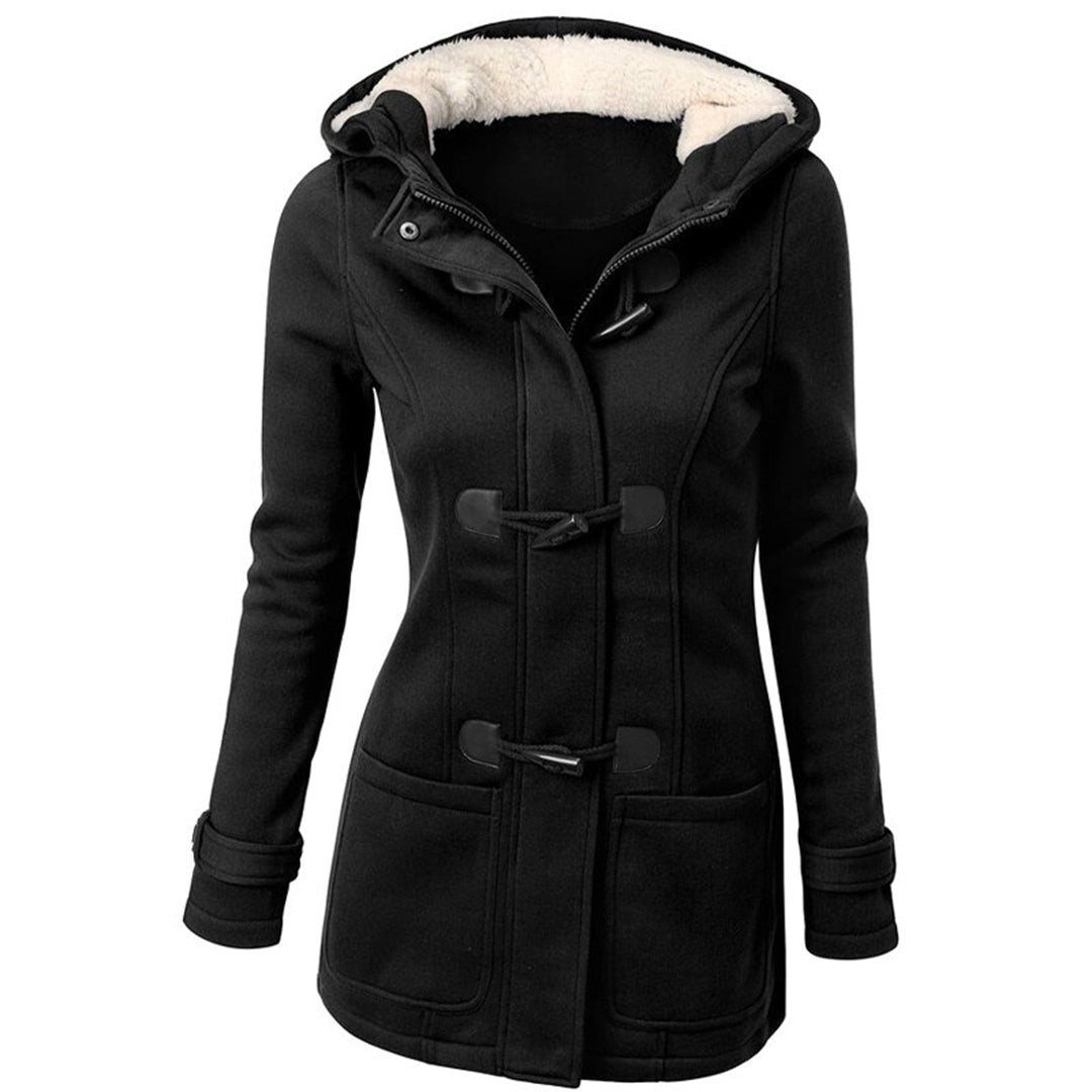 Women's Fleece Lined Hooded Duffle Coat with Toggle Front