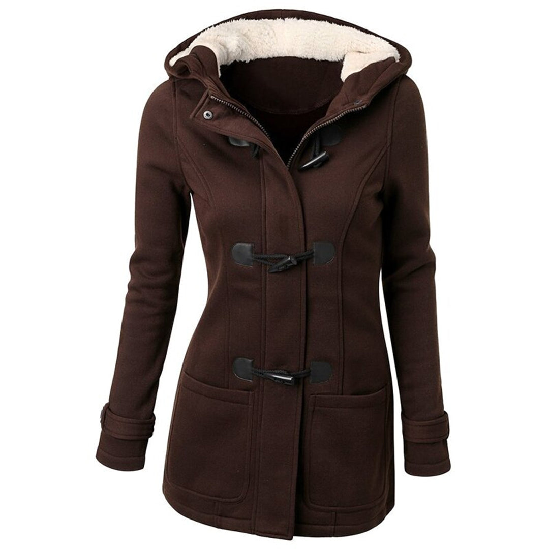 Women's Fleece Lined Hooded Duffle Coat with Toggle Front