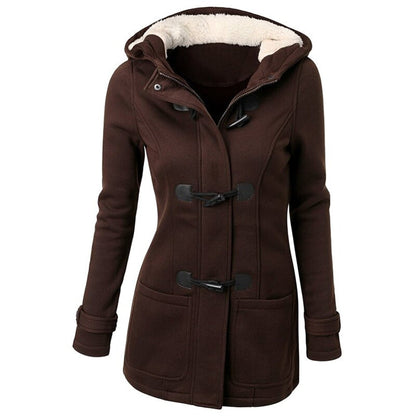 Women's Fleece Lined Hooded Duffle Coat with Toggle Front