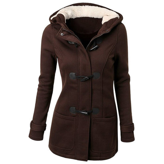 Women's Fleece Lined Hooded Duffle Coat with Toggle Front