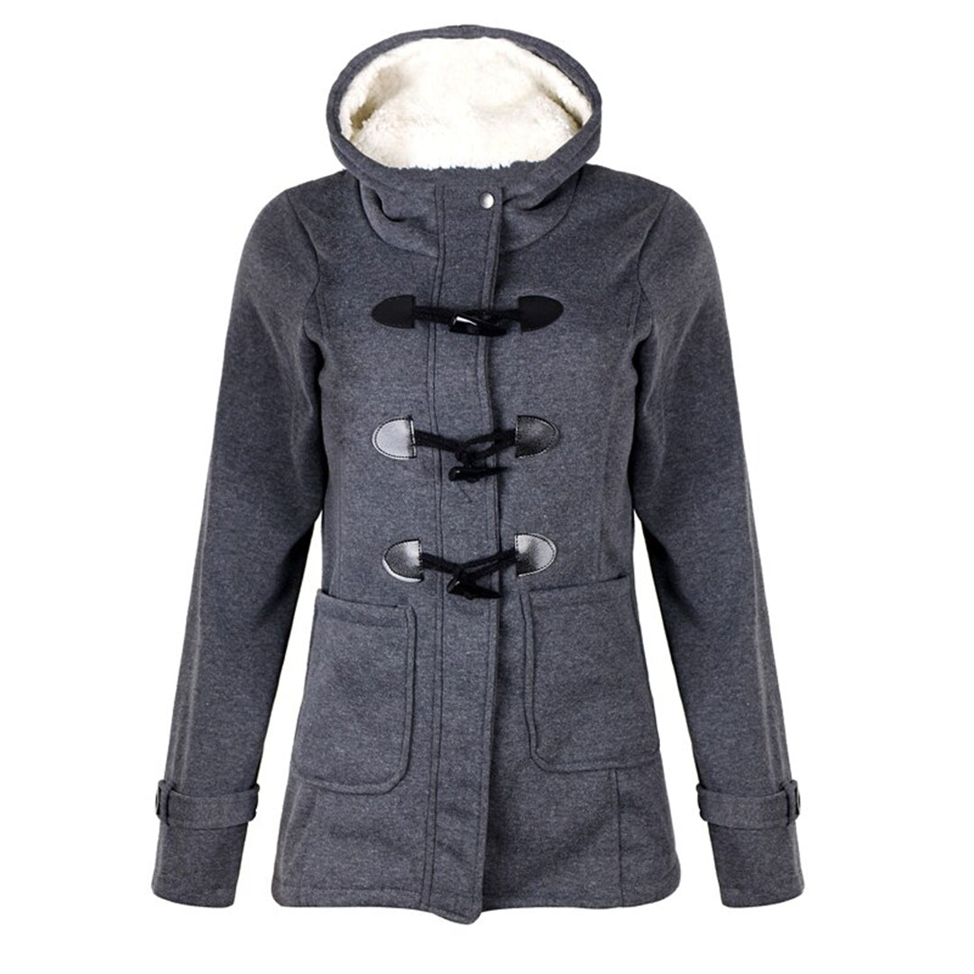 Women's Fleece Lined Hooded Duffle Coat with Toggle Front