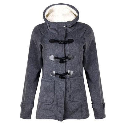 Women's Fleece Lined Hooded Duffle Coat with Toggle Front