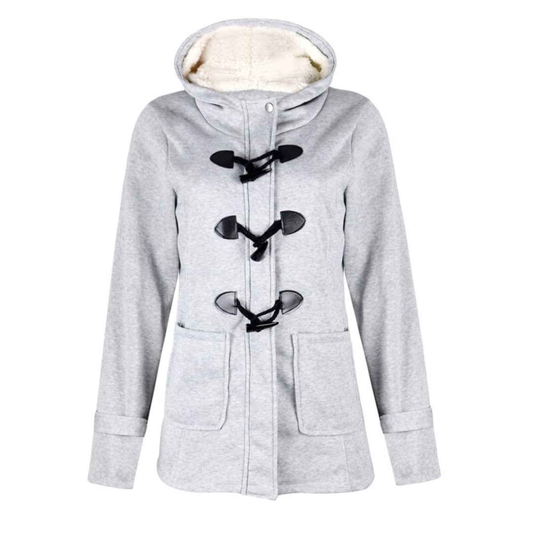 Women's Fleece Lined Hooded Duffle Coat with Toggle Front