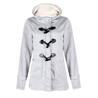 Women's Fleece Lined Hooded Duffle Coat with Toggle Front