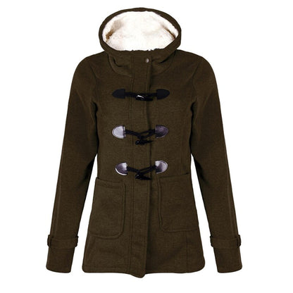 Women's Fleece Lined Hooded Duffle Coat with Toggle Front