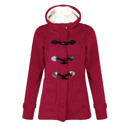 Women's Fleece Lined Hooded Duffle Coat with Toggle Front