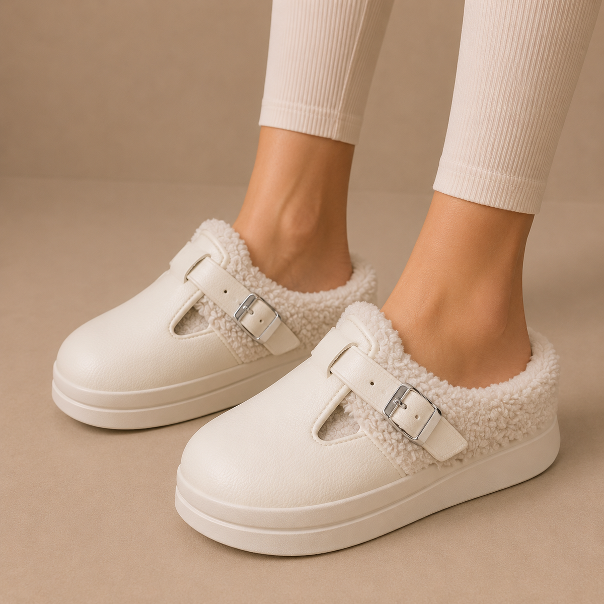 Women's Fleece Lined Slippers with Buckle Strap