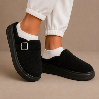 Women's Fleece Slippers with Buckle Detail