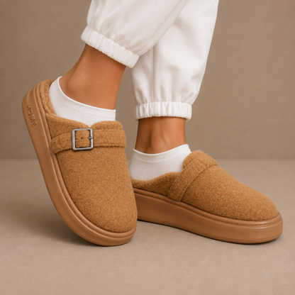 Women's Fleece Slippers with Buckle Detail