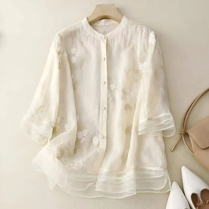 Women's Floral Embroidered Cotton Top