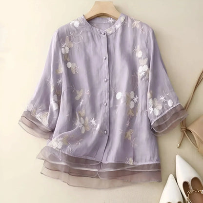 Women's Floral Embroidered Cotton Top