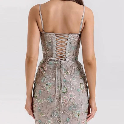 Women's Floral Embroidered Tulle Maxi Dress