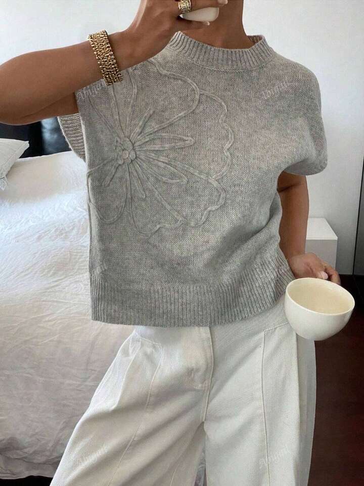 Women's Floral Knit Short Sleeve Jumper