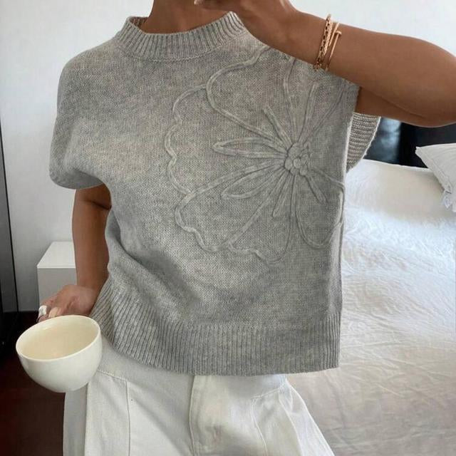 Women's Floral Knit Short Sleeve Jumper
