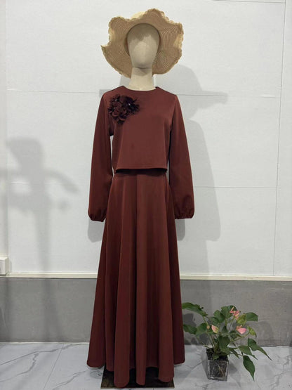 Women's Floral Lantern Sleeve Two Piece Skirt Set