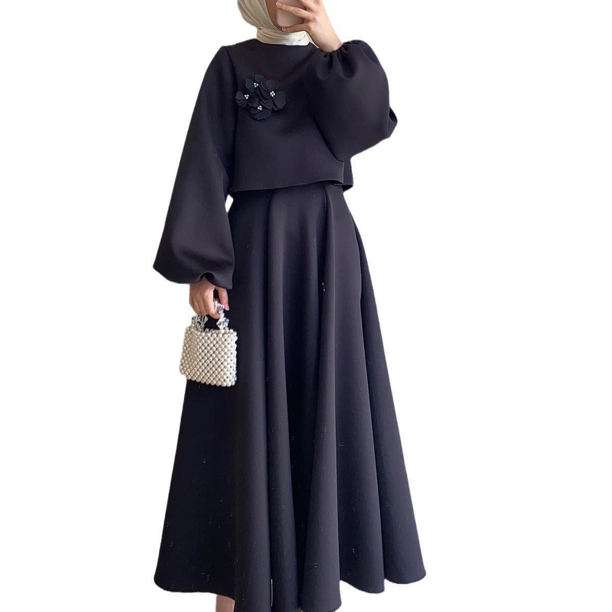 Women's Floral Lantern Sleeve Two Piece Skirt Set
