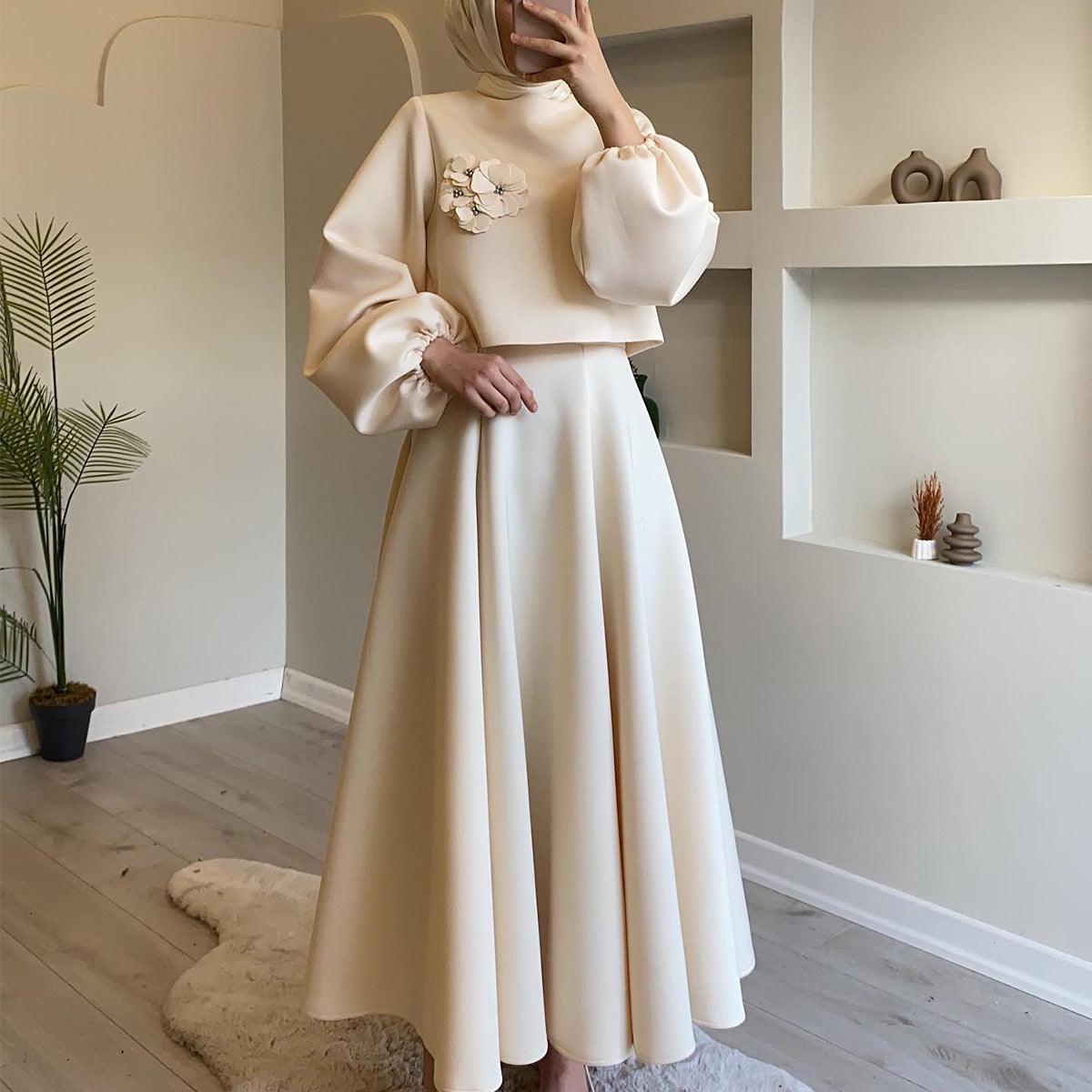 Women's Floral Lantern Sleeve Two Piece Skirt Set