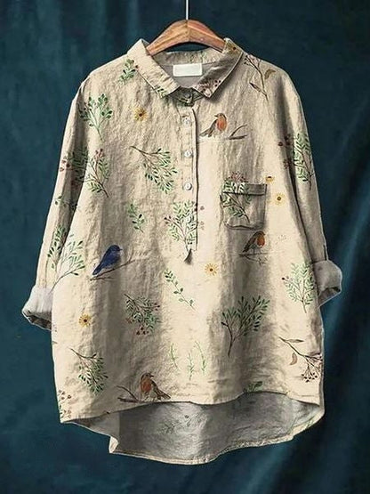 Women's Floral Print Relaxed Linen Shirt