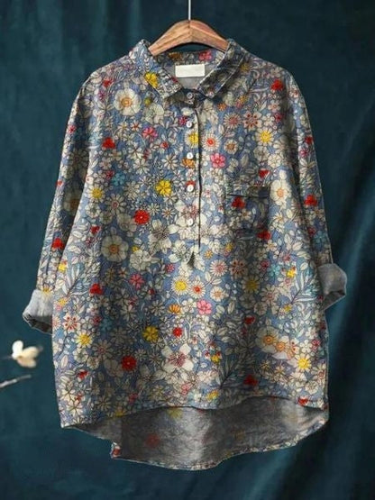 Women's Floral Print Relaxed Linen Shirt