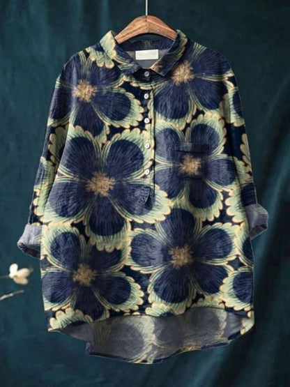 Women's Floral Print Relaxed Linen Shirt