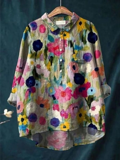 Women's Floral Print Relaxed Linen Shirt