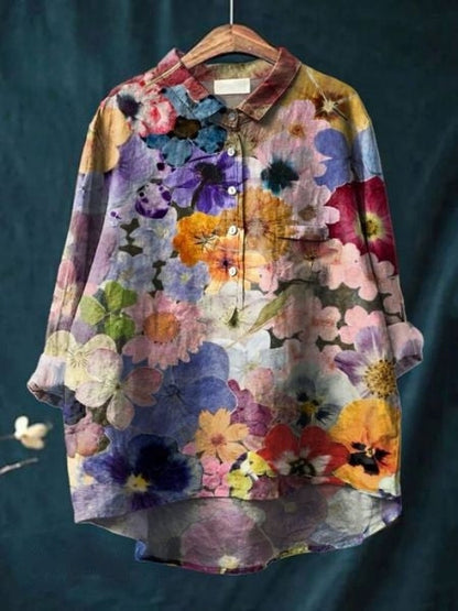 Women's Floral Print Relaxed Linen Shirt