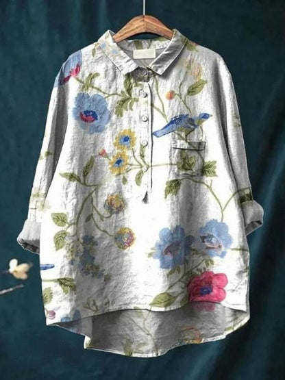 Women's Floral Print Relaxed Linen Shirt