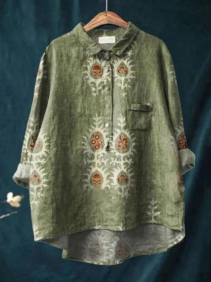 Women's Floral Print Relaxed Linen Shirt