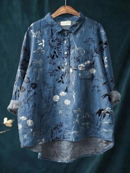 Women's Floral Print Relaxed Linen Shirt