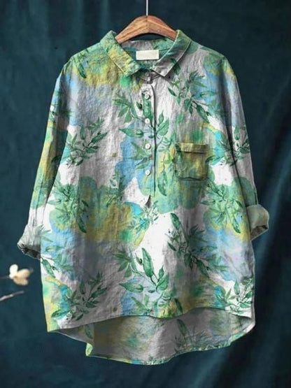 Women's Floral Print Relaxed Linen Shirt