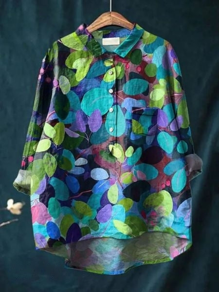 Women's Floral Print Relaxed Linen Shirt
