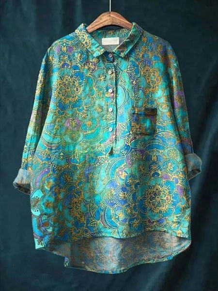 Women's Floral Print Relaxed Linen Shirt
