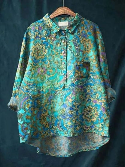 Women's Floral Print Relaxed Linen Shirt