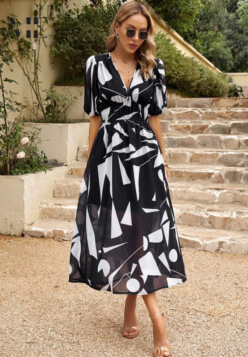 Women's Floral Puff Sleeve Midi Dress