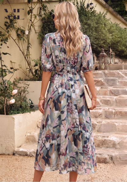 Women's Floral Puff Sleeve Midi Dress