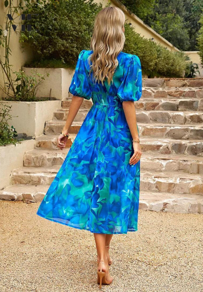 Women's Floral Puff Sleeve Midi Dress