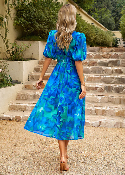 Women's Floral Smocked Waist Midi Dress