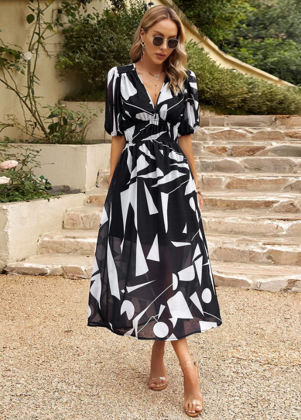 Women's Floral Smocked Waist Midi Dress