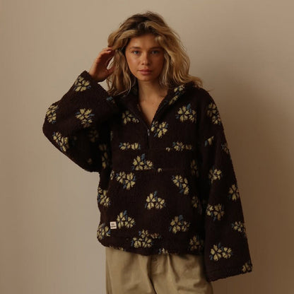 Women's Floral Teddy Fleece Half Zip Jacket