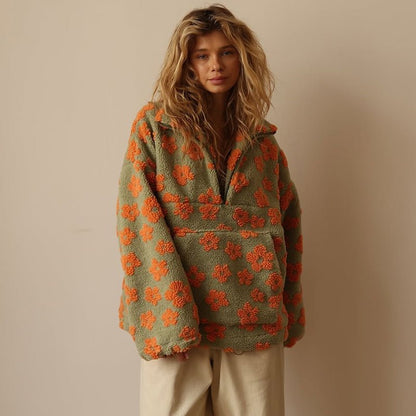Women's Floral Teddy Fleece Half Zip Jacket