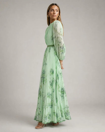 Women’s Floral V Neck Pleated Maxi Dress