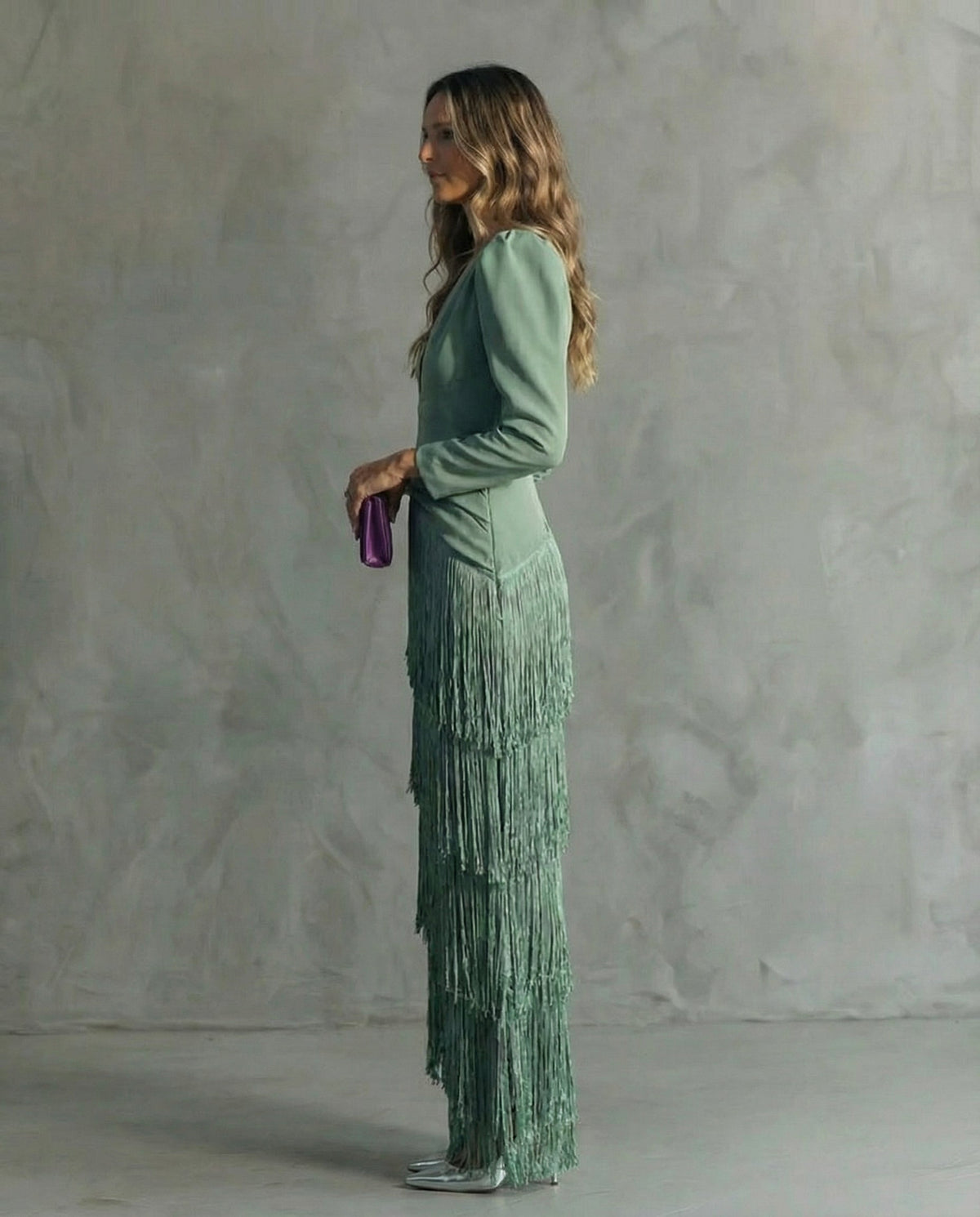 Women's Fringe Sleeve Midi Dress