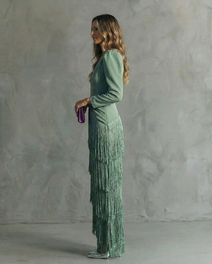 Women's Fringe Sleeve Midi Dress