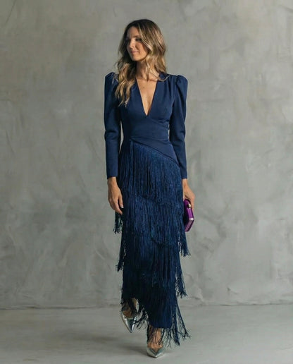 Women's Fringe Sleeve Midi Dress