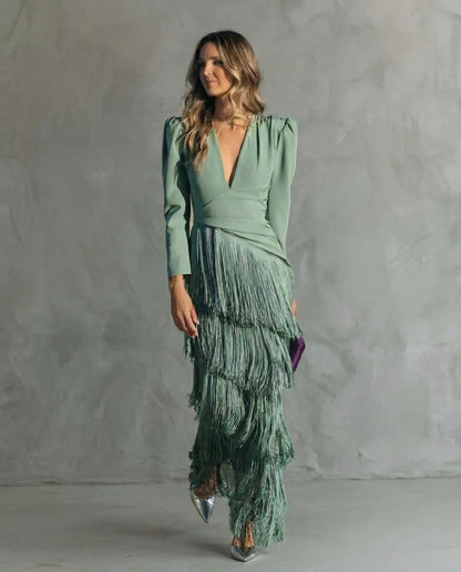 Women's Fringe Sleeve Midi Dress