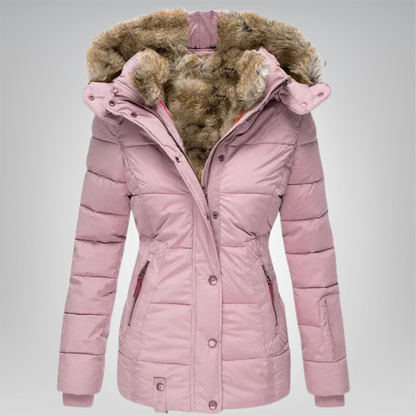 Women's Fur-Trim Hooded Quilted Winter Coat