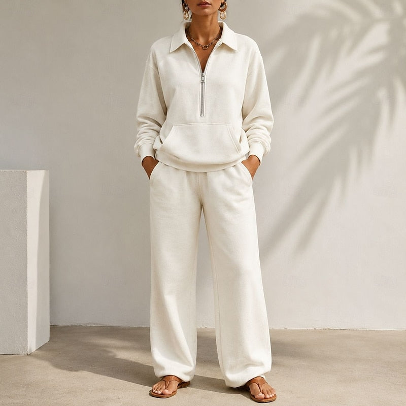 Women's Half Zip Top and Wide Leg Trouser Lounge Co Ord Set