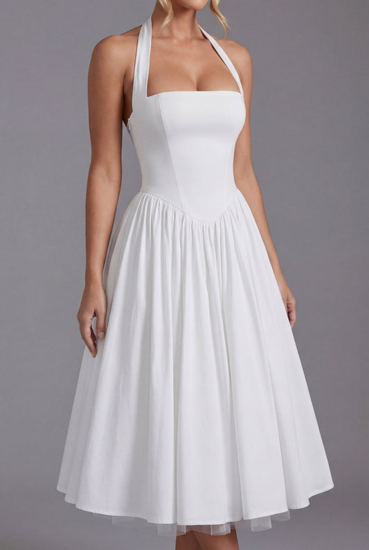 Women's Halter Neck A Line Midi Dress