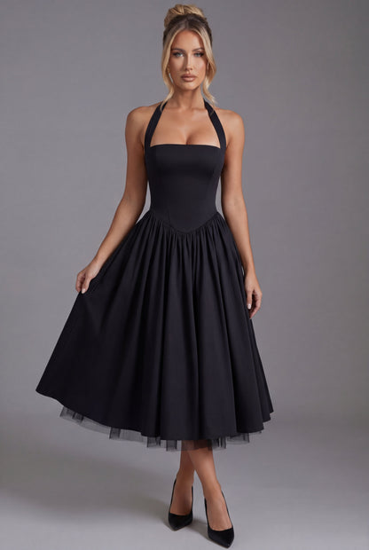Women's Halter Neck A Line Midi Dress