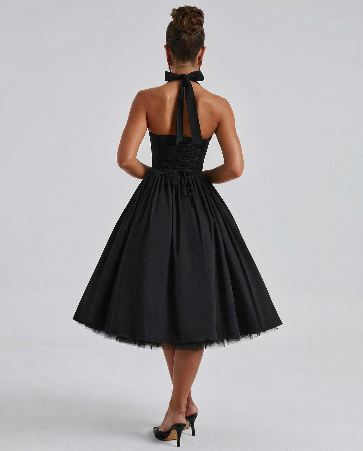 Women's Halter Neck Lace-Up Back Midi Dress